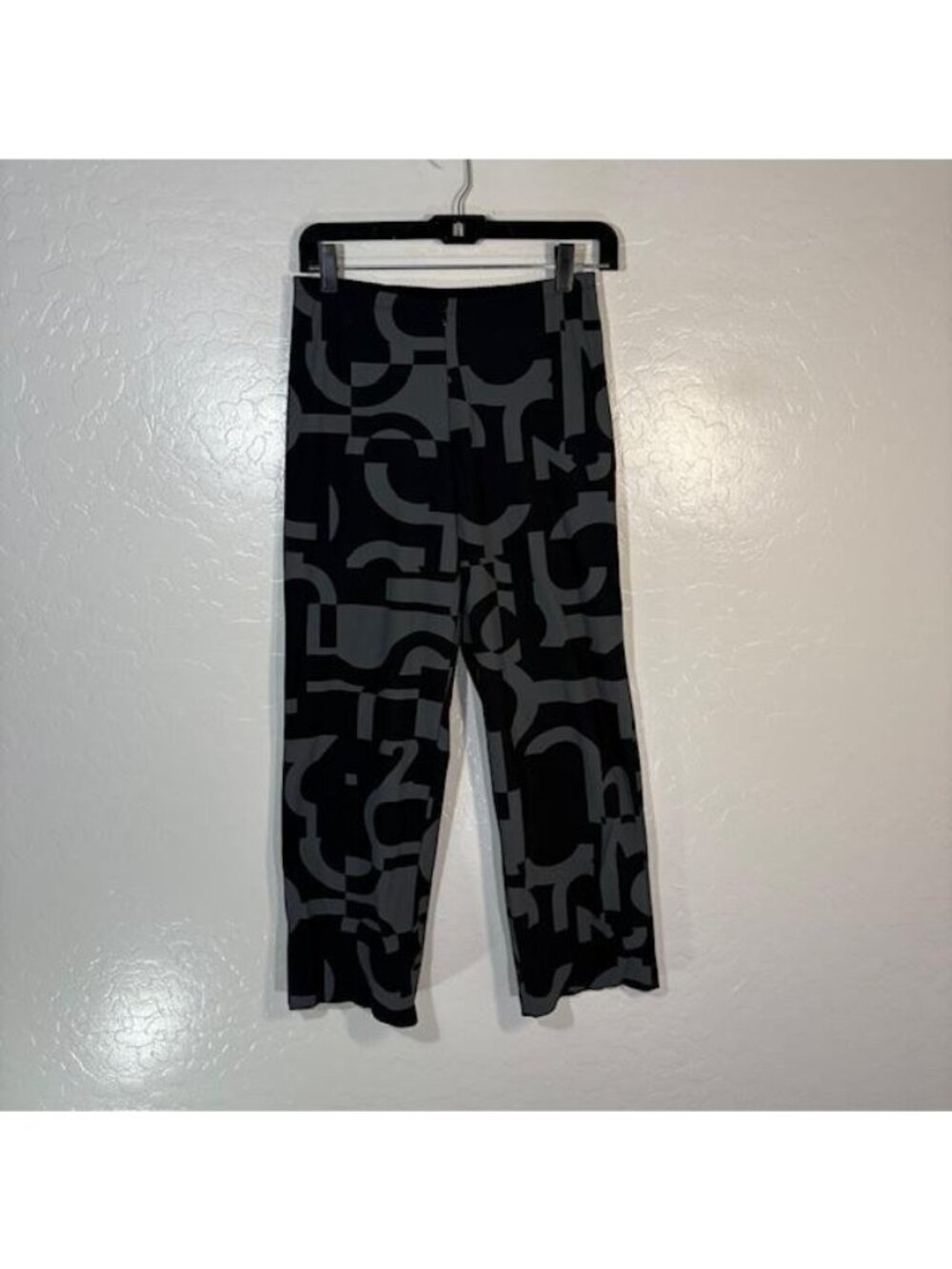 Porto Pants Womens 1 Black Gray Geometric Jersey Ankle Pull On Italy Stretch